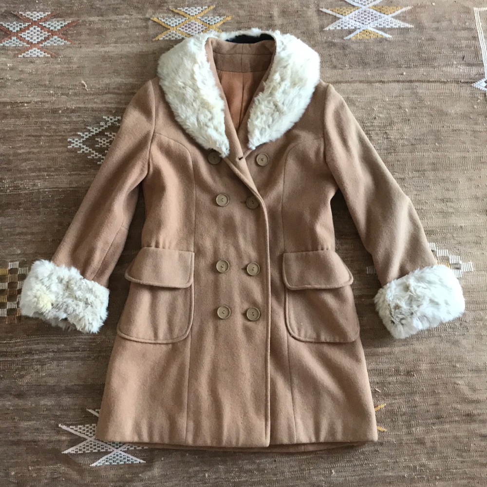 Vintage Penny Lane style Rabbit fur Peacoat XS